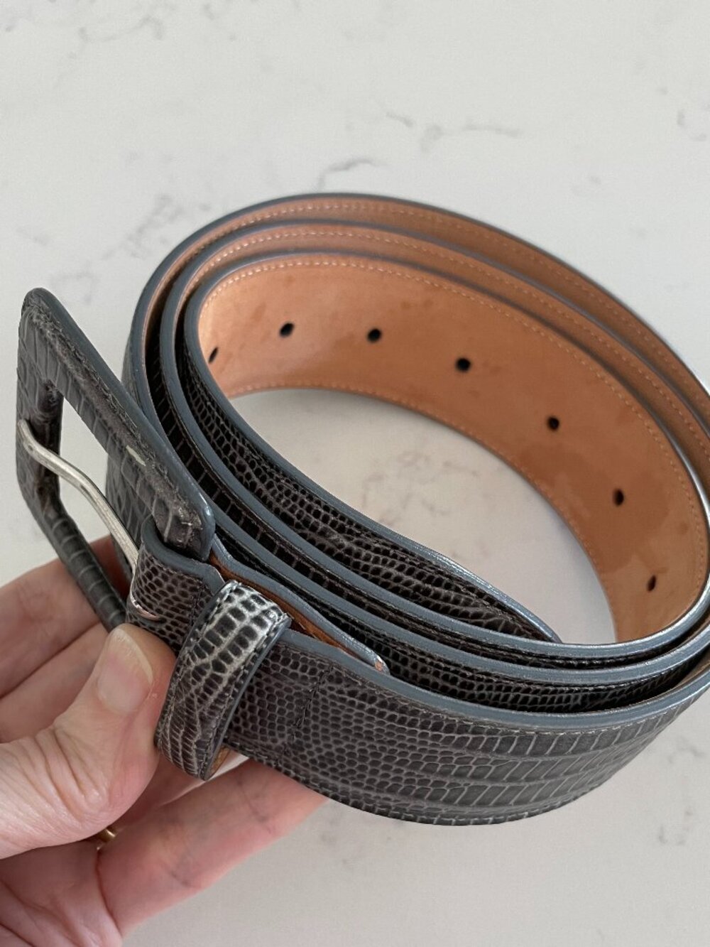 Brooks Brothers Classic Style WIG14 Genuine Leather Reptile Print Belt Grey XL